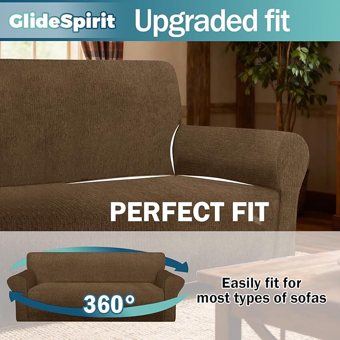 Waterproof Couch Cover, Stretch Non-Slip Oversized Sofa Slipcover with Elastic Bottom Stay-in-Place - Leakproof Furniture Protector for Kids & Pets - Washable (Oversized Sofa, Chocolate)