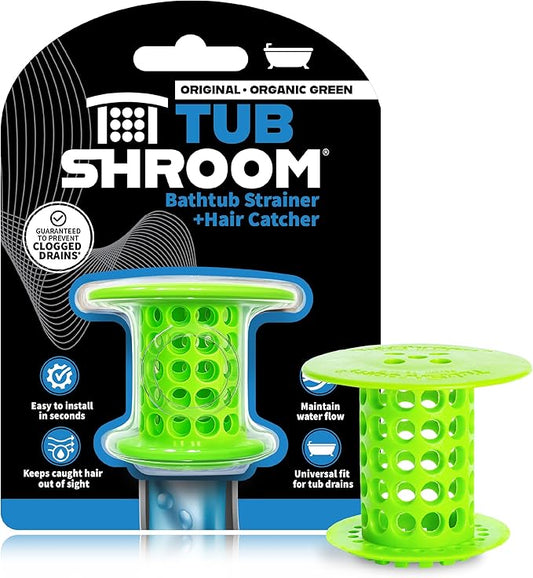 TubShroom Bathtub Drain Hair Catcher – In-Drain Tub Strainer & Clog Prevention Protector, Fits Standard 1.4”–1.75” Tub Drains, Easy Clean, Captures Human & Pet Hair out of Sight (Green)