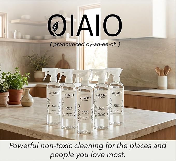 Non-Toxic Kitchen Cleaner 3 Pack (Stone, Steel, Glass) - 100% Natural Organic Ingredients that Truly Perform - Light Coconut, Tea Tree & Wood Scent