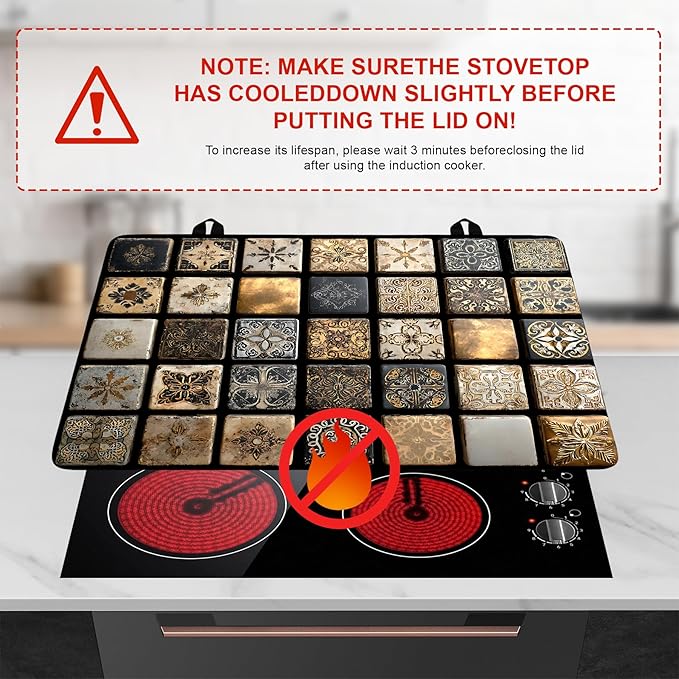 Stove Top Cover Flower Gas Stove Top Cover for Home Decoration Kitchen Pad Non-Stick Washable Cooktop Covers Countertop Protector Keep Stove Clean (Brown, 28L"x20W")
