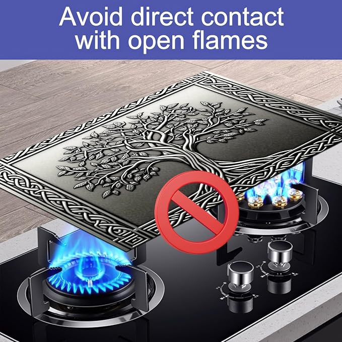 Tree Stove Top Covers Pad 28 x 20 inches Silver Tree of Life Kitchen Decorations Dish Drying Mat Coffee Bar Mats Kitchen Decor Absorbent Pad Fit Coffee Maker Machine Dish Drying
