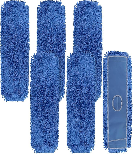 Commercial 36 Inch Dust Mop Head: Replacement Heavy-Duty Sweeper and Janitorial Industrial Dust Mop Head for Floor Cleaning, Office, School, Restaurant, Hospital (Blue - 6 Pack)
