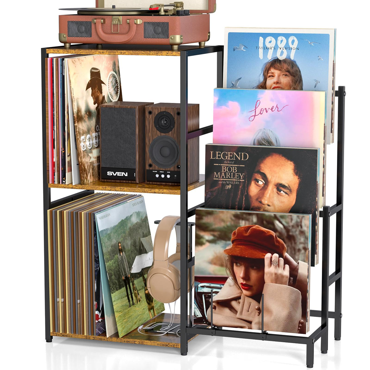 Record Player Stand, Turntable Stand with 4-Tier Vinyl - Image 1