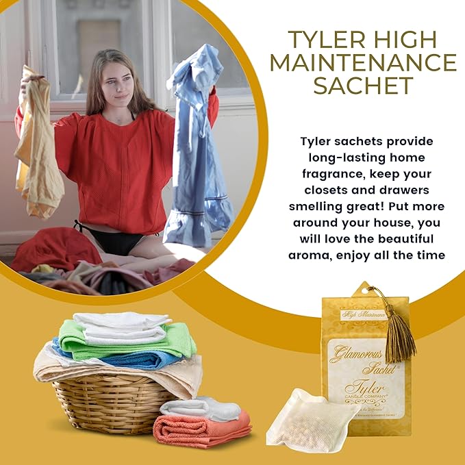 Worldwide Nutrition Bundle: Tyler High Maintenance Scent Dryer Sheet Sachets - Glamorous Reusable Dryer Sheets - 1 Pack, 4 Dryer Home Sachets and Multi-Purpose Key Chain