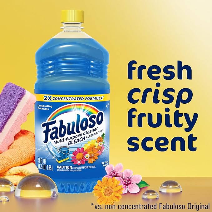 Fabuloso Multi-Purpose Cleaner and Floor Cleaner, 2X Concentrated Formula, Long-Lasting Freshness, Spring Fresh Scent, 56 oz