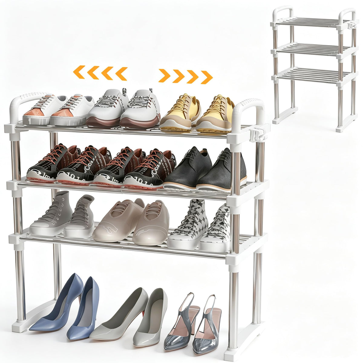 REBECAT Expandable Shoe Rack 3 Tier Stainless Steel Closet - Image 1