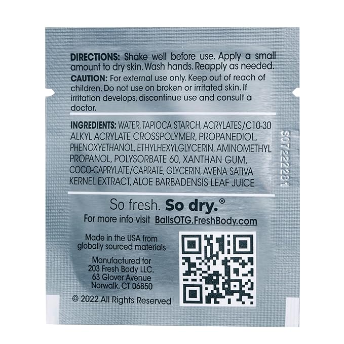 Fresh Body FB Balls On-The-Go Anti-Chafing Lotion, 0.07 Fl Oz Travel Size Packet - Men's Soothing Cream to Powder - Ball Deodorant and Hygiene for Groin Area (Pack of 60)