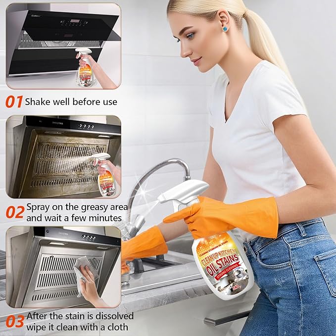 New Upgrade Kitchen Cleaner, Clean Up Kitchen Oil Stains Spray, Multi-purpose Oils Stain Cleaner, Suitable for Pots, Pans, Countertops & Appliances(240ml/8.45oz)
