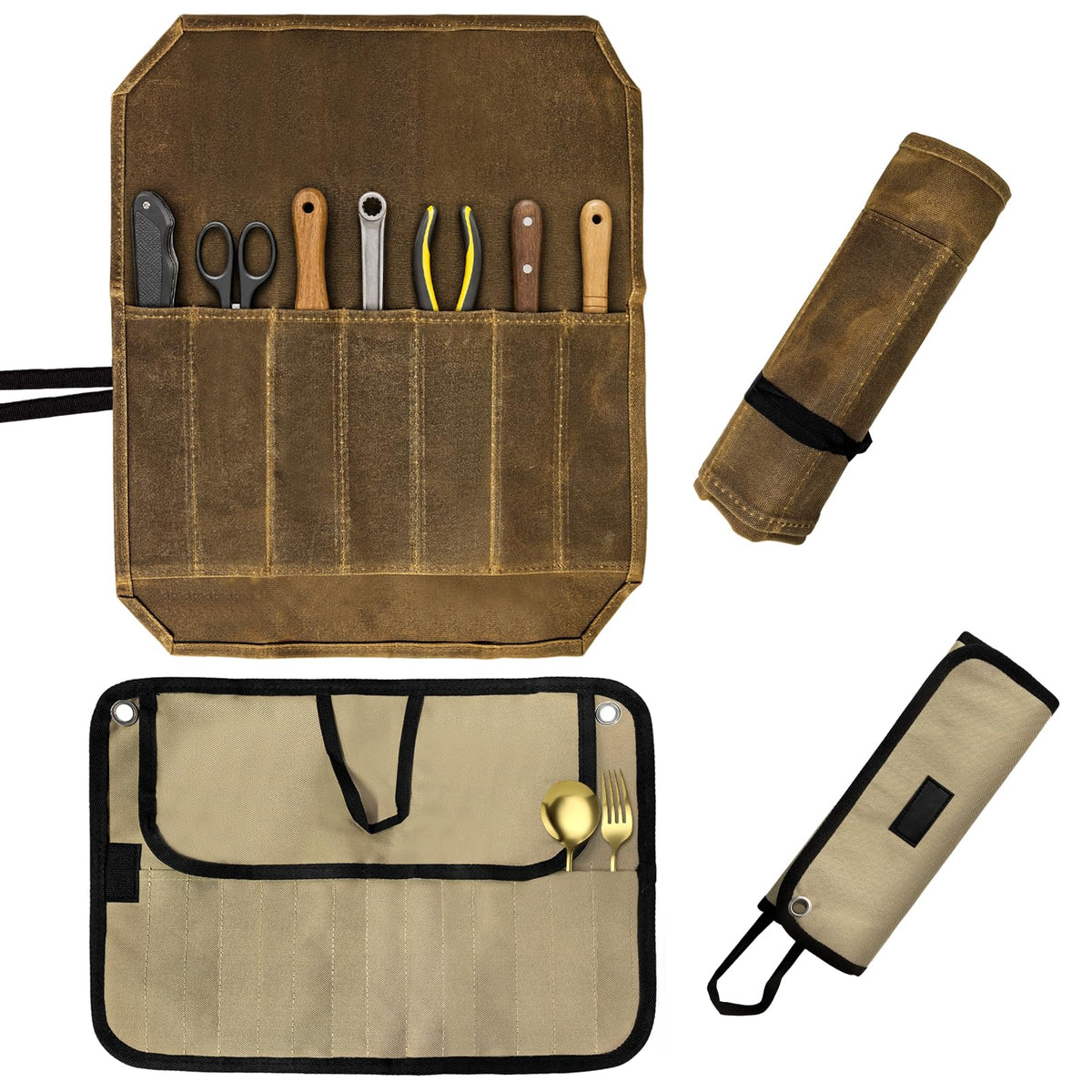 2 PCS Camping Utensil Bags, Canvas Roll Up Cutlery | Home Organization - Image 1