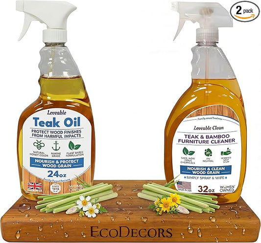 EcoDecors 24 pz. Teak Oil Protective Teak Sealer Wood Oil Indoor/Outdoor and Teak Cleaner Protective Teak Wood Restorer Eco Household Wood Furniture Cleaner Spray Bottle