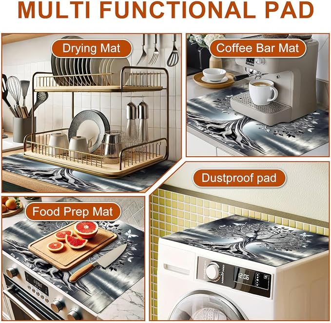 Diatomite Tree of Life Stove Top Cover for Electric Stove Butterfly Dish Drying Mat 28x20 Inch Kitchen Protector Heat Resistant Pad Coffee Mat