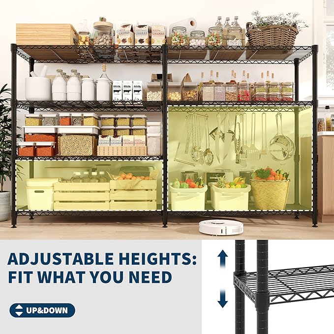 4 Tier Storage Shelving Unit Metal Shelves 59" W Wire Shelving, 59" H L-Shaped Pantry Shelves Kitchen Storage Shelves for Home Commercial Garage Heavy Duty, 59" W x 59.5" H x 13.8" D