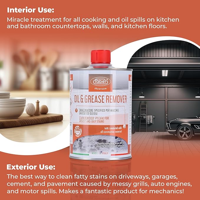 FABER Oil & Grease Stain Remover – Marble & Granite Cleaner – Easy to Use on Vertical Surfaces – Fast Acting Specific for Greasy and Oily Stains – Oil Spot Driveway Remover - 500ML