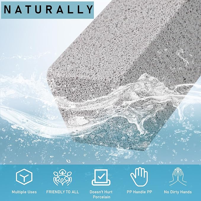 ddLUCK 2 Pack Pumice Cleaning Stone with Handle, Toilet Bowl Cleaner Toilet Brush with Non-Slip Long Plastic Handle for Kitchen/Bath/Pool/Household Cleaning