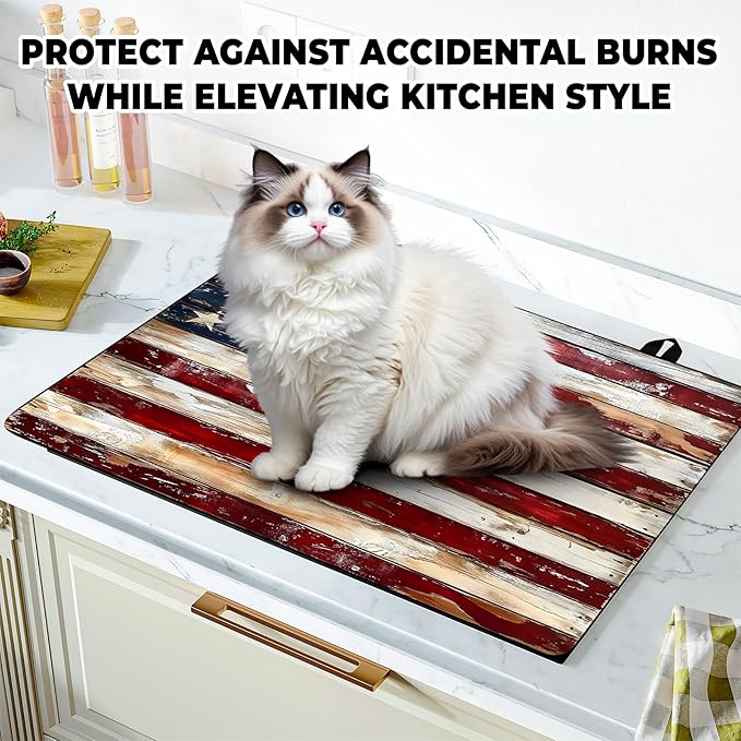 Stove Top Cover for Home Decoration Kitchen Pad Washable Cooktop Covers Countertop Stove Protector Mat for Home Kitchen Cooktops (Flag, 28"x20")