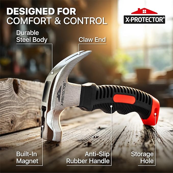 X-Protector Nail-On Furniture Pads Hammer - Small Magnetic Claw Hammer for Installing Furniture Leg Floor Protectors - Compact, Lightweight (8oz)
