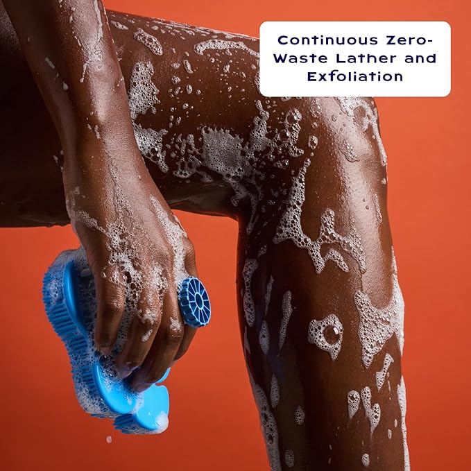 Smoosh® Body Scrubber, Black & 2-Count Bar Soap, Cedarwood Bergamot - Silicone Body Scrubber with Embedded Bar Soap for Shower Exfoliation and Cleansing