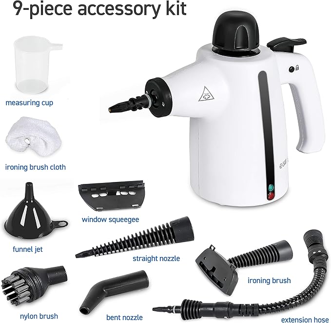 Handheld Steam Cleaner, 9-Piece Accessory Set, White, Steamer for Cleaning, Couch Cleaner, Steam Cleaner Carpet and Upholstery