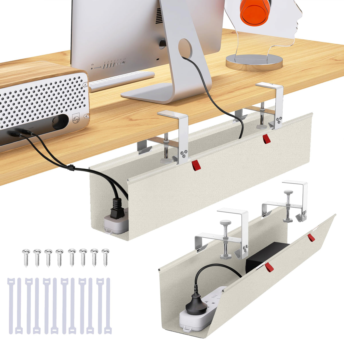 28" Small Under Desk Cable Management Tray No Drill | Cable Management - Image 1