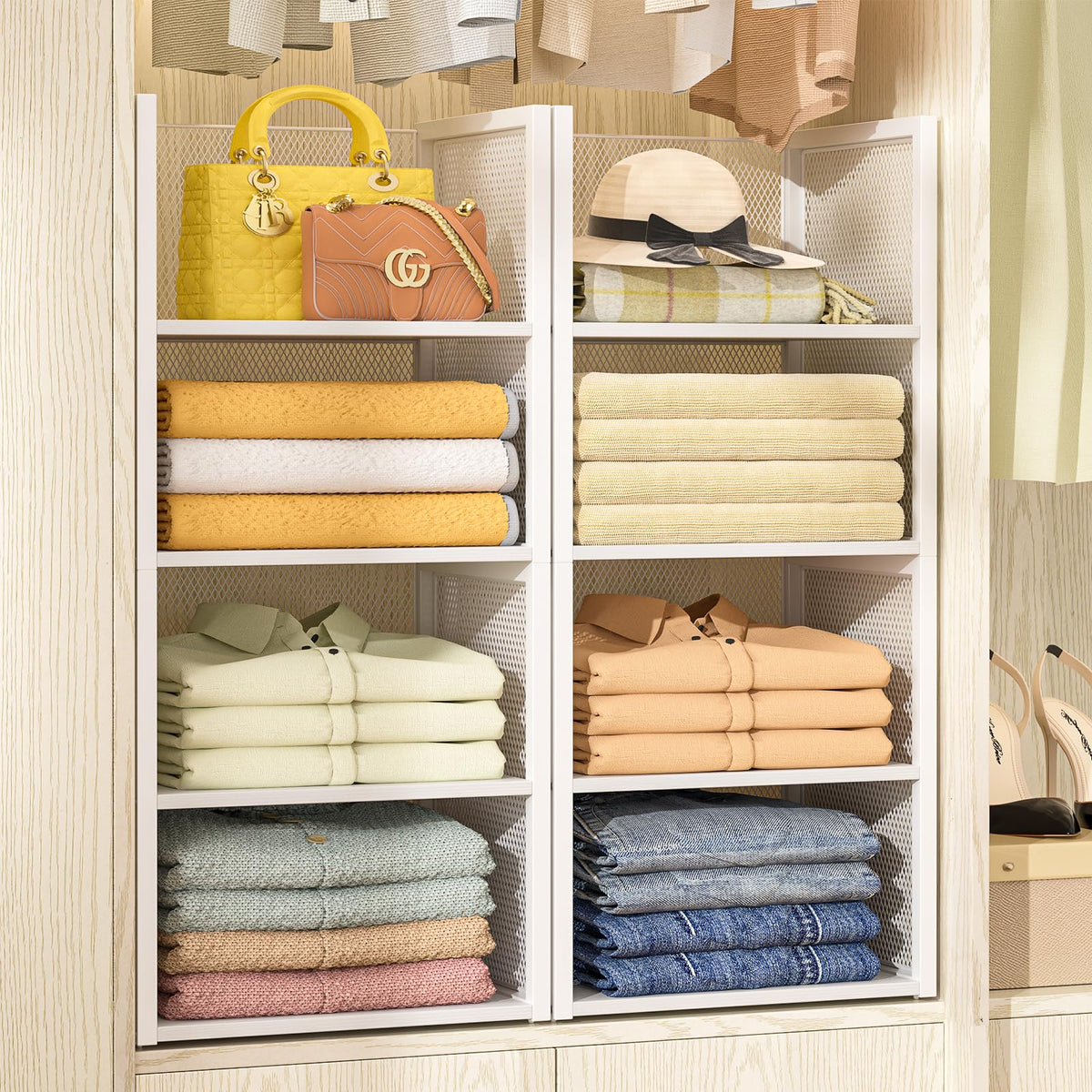 4-Tier Stackable Closet Organizers and Storage Basket, Wire - Image 1