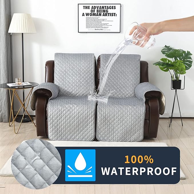 LUFEIJIASHI Non Slip Recliner Sofa Covers,Velvet Waterproof Recliner Couch Covers for 2 seat,Washable Reclining Couch Cover Furniture Protector for Dogs,Pets (Grey, 2 Seater)