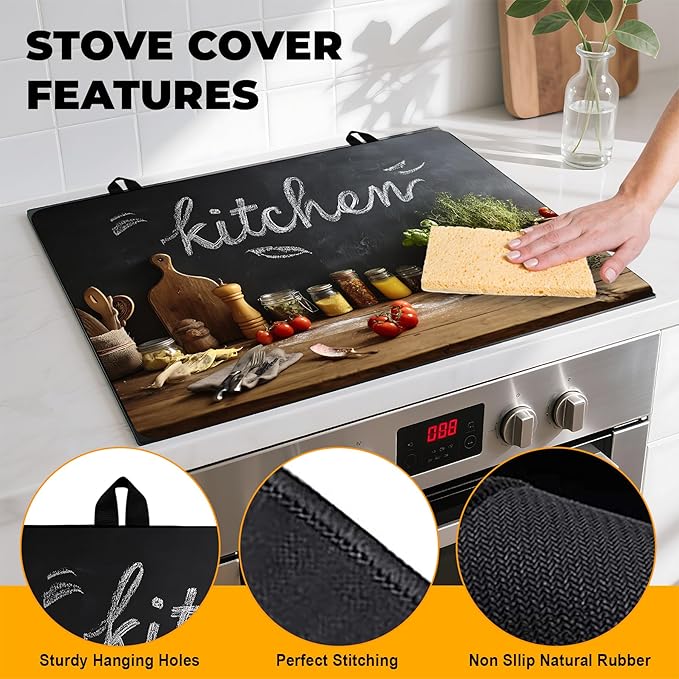 Stove Top Cover Flower Gas Stove Top Cover for Home Decoration Kitchen Pad Non-Stick Washable Cooktop Covers Countertop Protector Keep Stove Clean (Kitchen-1, 28L"x20W")