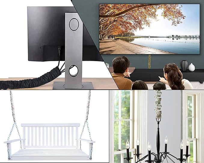 Royal Designs, Inc. Cord & Chain Cover 4 ft Silk Type Fabric, Chandelier Pendant Lighting Chain & Cable Management, Touch Fastener, Leopard Gold - 4 Pack