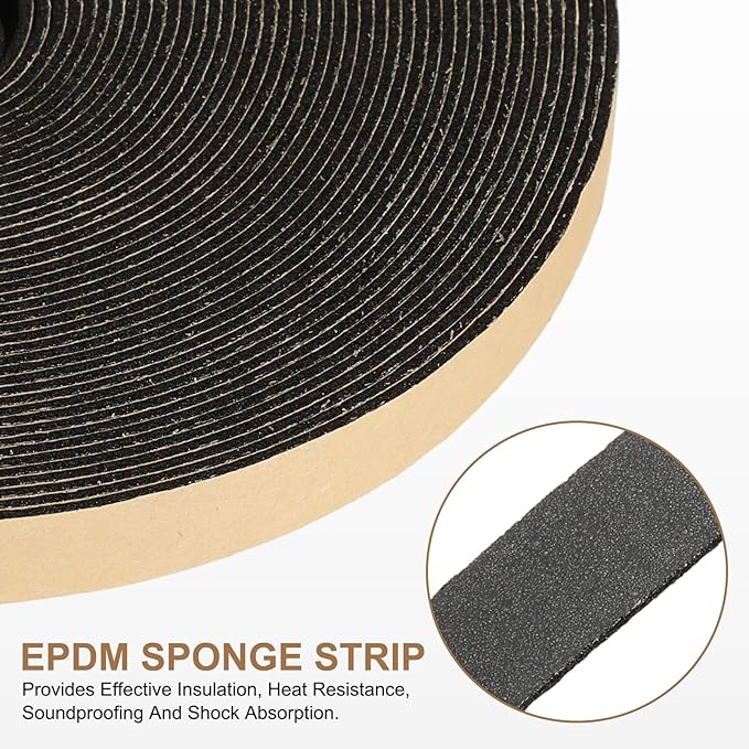 PATIKIL Foam Insulation Tape, 1-1/2" W x 1/16" t x 32.8FT Self Adhesive Weather Stripping Door Seal Strip for Door Window Air Conditioning, Black