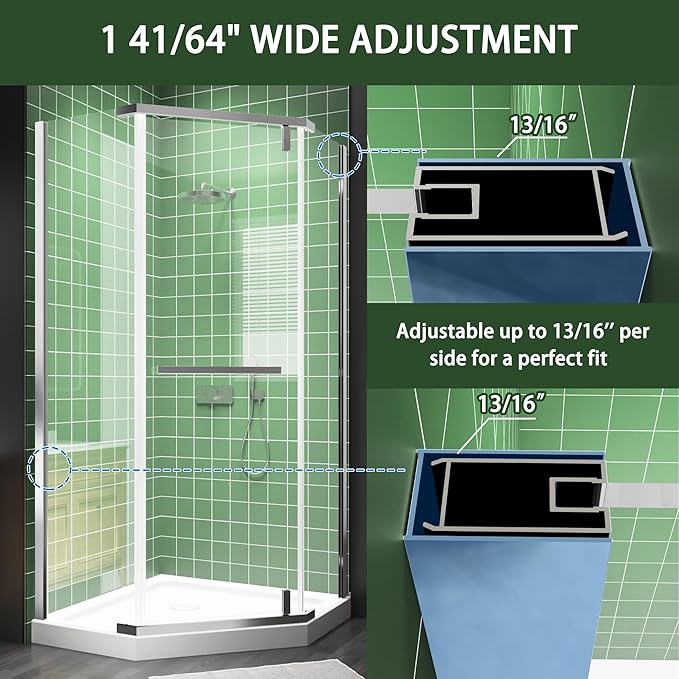 36" W x 36" D x 72" H Frameless Neo-Angle Shower Enclosure, Pivot Glass Shower Door with 1/4" (6mm) Clear SGCC Tempered Glass, Chrome Finish, Reversible Installation