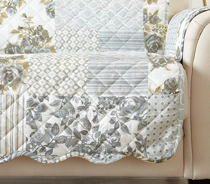 Great Bay Home Reversible Patchwork Sofa Cover - Washable Slipcover Furniture Protector with Elastic Straps - Couch Cover for Dogs, Kids, and Pets - Box-Stitched Detail (Sofa, Grey)