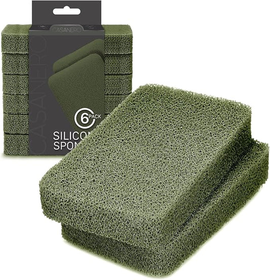 Casanero 6-Pack Silicone Scrubbing Sponges, Heavy-Duty, Non-Scratch | Reusable, Odor-Free, Multi-Purpose Cleaning for Dishes, Non-Stick, Countertops