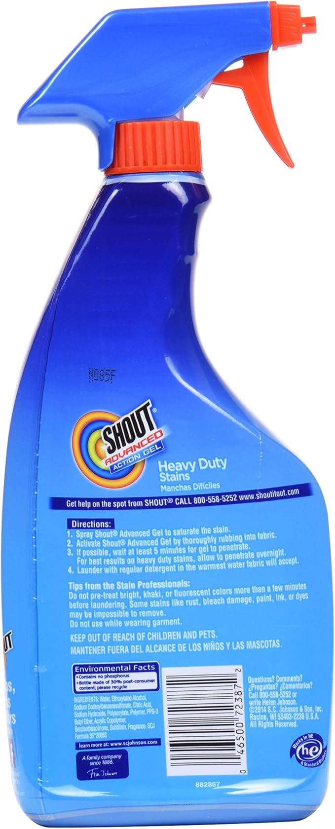 Shout Advanced Laundry Stain Remover Gel for Clothes Laundry,Breaks down stubborn,dried-in,and tough stains - 22oz Spray,Packaging May Vary,(Pack of 6)