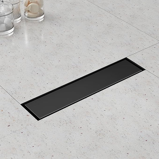 Linear Shower Drain 12 Inch,Modern Rectangle Shower Floor Drain with 2-in-1 Tile Insert Cover, Stainless Steel SUS 304, Linear Drain with Leveling Feet& Hair Strainer