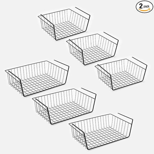 Under Shelf Basket, Hanging Storage Baskets Add-on Storage Racks, Slide-in Baskets Organizer for Kitchen Pantry， Desk Bookshelf, Cabinet and Drobe. (Black, Mixed)