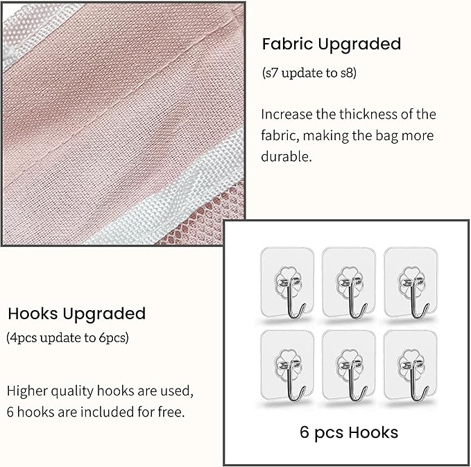 2pcs Light-Style Wall Hanging Storage Bag, Linen Fabric Door Hanging Organizer Baskets with Pockets, Waterproof Bin for Bedroom, Kitchen, Office, RV Camper (Pink-2pcs)