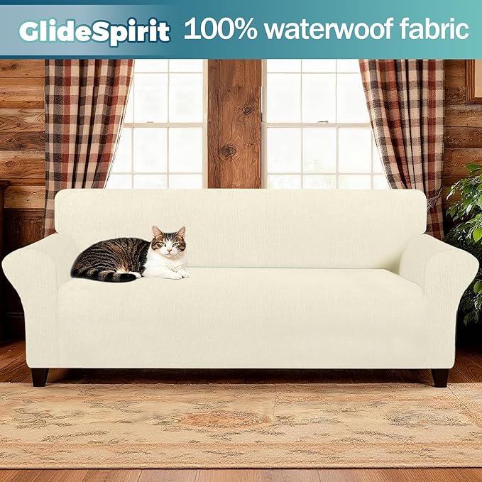 Waterproof Stretch Spandex Chair Sofa Slipcover - Non-Slip Soft Couch Cover with Elastic Bottom, Washable Leakproof Furniture Protector for Kids, Pets, Dogs & Cats (Chair, Light Yellow)