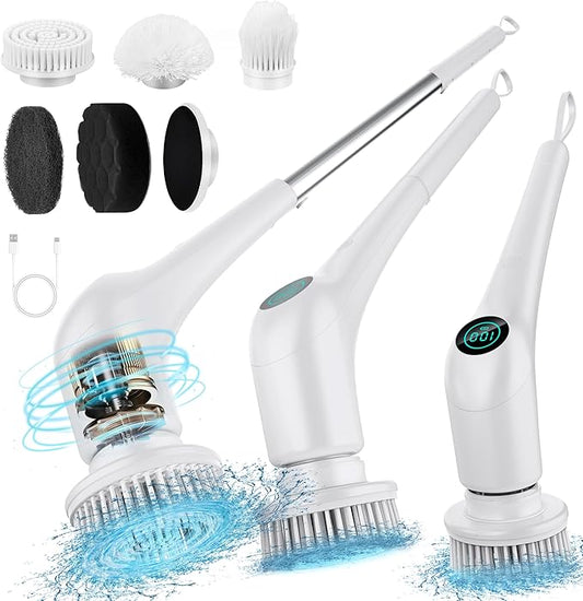 Electric Spin Scrubber - Bathtub Shower Scrubber,Bathroom Cleaning Brush Floor Brushes with Long Handle,Power Cordless Automatic Handheld Mop Cleaner for Bath Tub Kitchen Tile Grout Hardwood