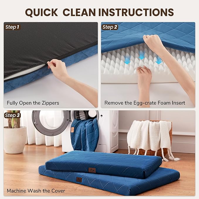 Orthopedic XL Dog Beds for Extra Large Dogs, Waterproof Dog Crate Bed with Removable Washable Cover, Egg Crate Foam Pet Bed Mat, 41"x28"