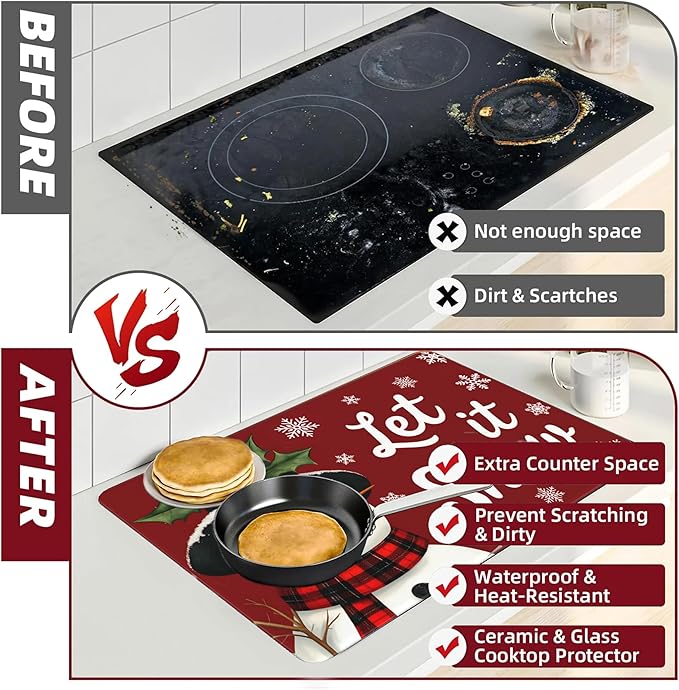 Let It Snow Stove Top Cover for Electric Stove 28" x 20" Kitchen Winter Decorations Snowman Glass Flat Top Stove Mat Oven Induction Cooktop Mat Christmas Home Decor