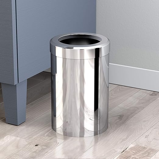 Gatco Small Bathroom Trash Can with Lid, Round 3 Gallon Stainless Steel Wastebasket, Under Sink, Chrome, for Bathroom, Bedroom, Office (1910)