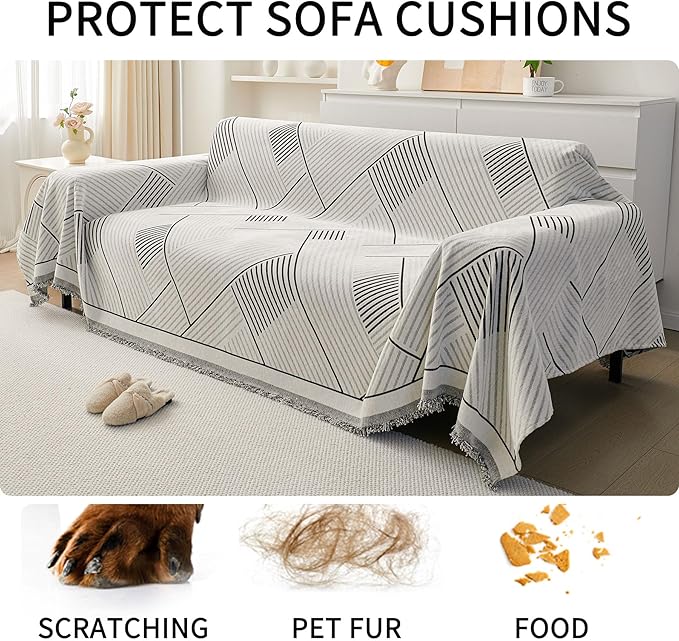 HAOMAIJIA Non Slip Couch Cover Sofa Covers for 3 Cushion Couch Washable sectional Couch Covers for Dogs pet Furniture Protector Couch Cover Blanket for Living Room (CQ-Black/Grey, 71"x118")