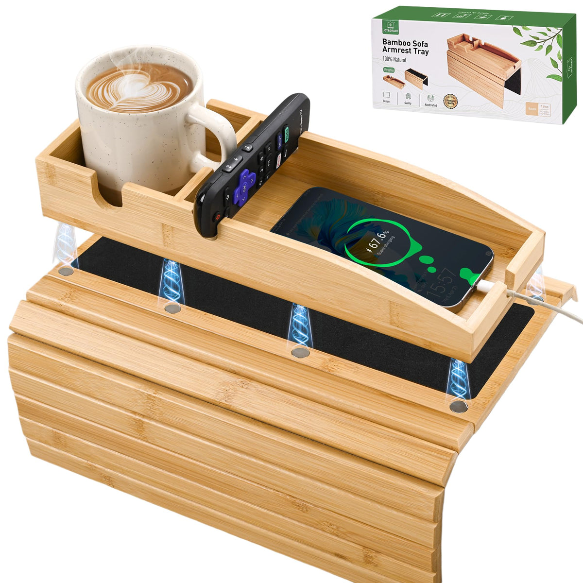 Joy&Grace Couch Cup Holder, 3-in-1 Magnetic Detachable Couch Arm - Image 1