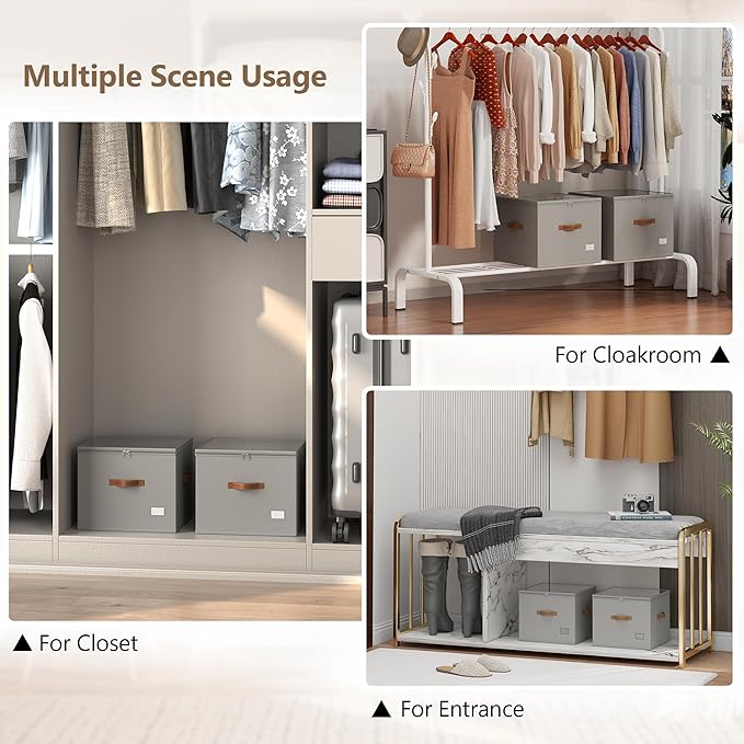 Shoe Organizer for Closet,2 Pack Shoe Storage Bins Foldable Shoe Storage Box Containers with Clear Cover and Sturdy Handles,Shoe Rack for Closet Storage for Sneakers Heels Slippers (Grey)