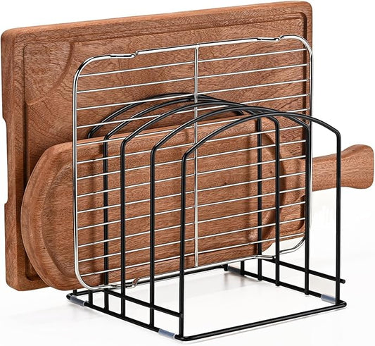 5-Slot Cutting Board Organizer, Bakeware Organizer, and Kitchen Cabinet Organizer for Baking Trays and Cookie Sheets (1pc 5 Slot for two size)