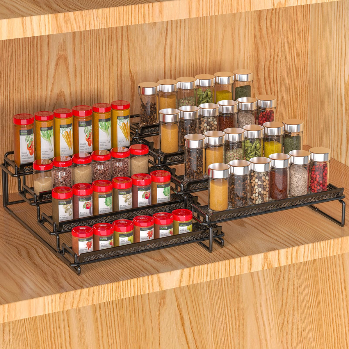 2 Pack Spice Rack Organizer for Cabinet, 4 Tier Black (S&L) - Image 1