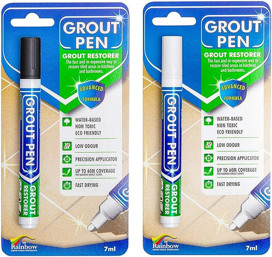 Grout Pen Tile Paint Marker: Waterproof Grout Colorant and Sealer Pen to Renew, Repair, and Refresh Tile Grout - Cleaner Coating Stain Pens - 2 Pack, 5mm Narrow Black and 5mm Narrow White Tip