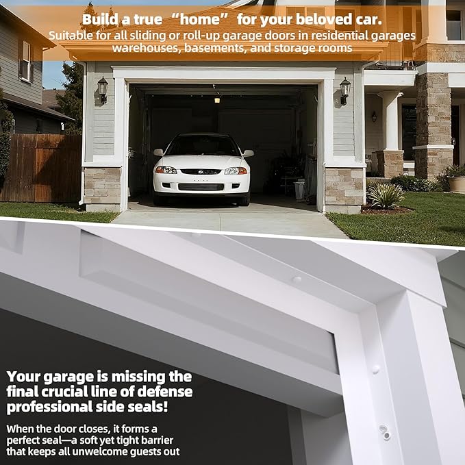 Garage Door Seal Top and Sides, 20 FT Universal TPE Weather Stripping Trim Weatherproofing Seals with Nails and Lids in White