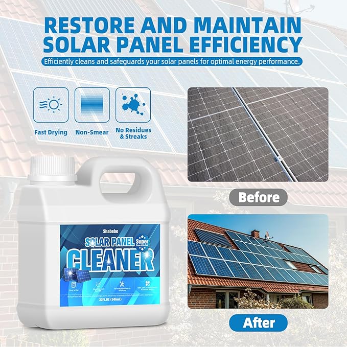 Ultra Concentrated Solar Panel Cleaner (29oz Makes 140 Gallons) - Streak-Free, Quick-Dry Formula for Effective Cleaning of Solar Panels, Glass, and More