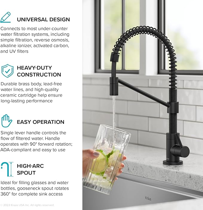 KRAUS Bolden Single Handle Drinking Water Filter Faucet for Reverse Osmosis or Water Filtration System in Matte Black, FF-104MB