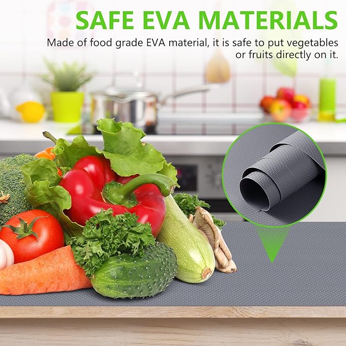 Shelf Liners for Kitchen Cabinets Refrigerator Liners Waterproof & Oil-Proof Kitchen Cupboard Liner Non-Slip Drawer Mats Non Adhesive Fridge Liner for Shelves - Gray 17.5 x 157.4 Inches